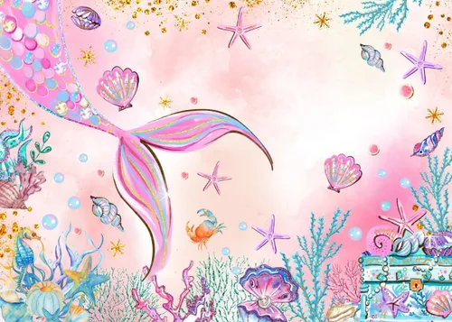 Miniatura 9 de Mocsicka Telón de fondo de sirena para baby shower, sirena rosa bajo el mar, decoración de fiesta de baby shower para niñas, fondo de fotografía