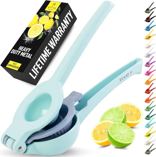 Miniatura 10 de Zulay Kitchen Exprimidor de limón 2 en 1 de metal, exprimidor de mano de extracción máxima resistente, exprimidor de limón que obtiene hasta