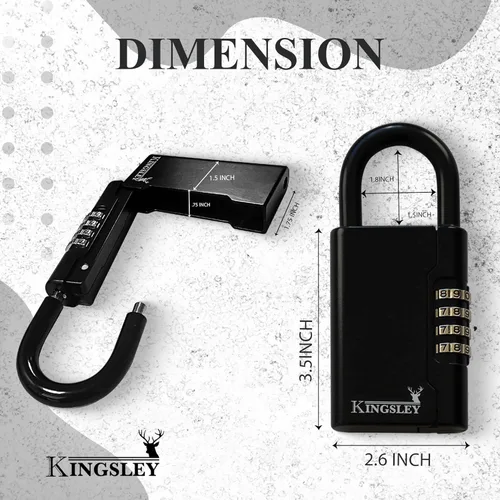 Miniatura 4 de Kingsley Guard-a-Key Caja de seguridad para llaves negra portátil con llave de colgar y cerradura de combinación para llaves de casa, inmobiliarias