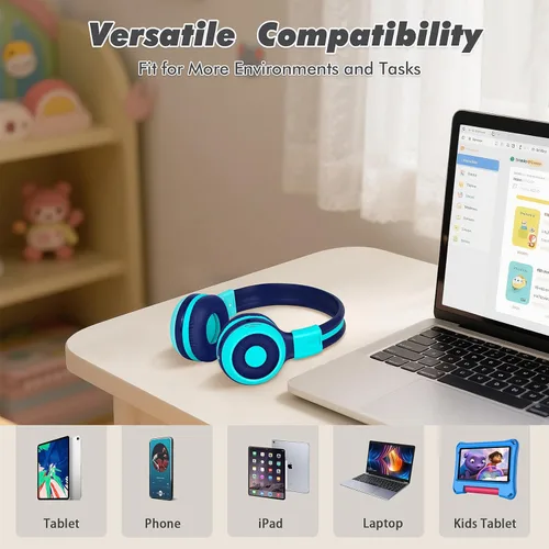 Miniatura 5 de Paquete de 2 auriculares Bluetooth SIMOLIO para adolescentes, auriculares para niños con 75 dB, 85 dB, volumen limitado de 94 dB, auriculares
