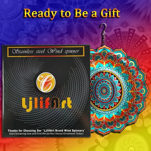 Miniatura 2 de Molinillo de viento de mandala de bendición, 12 pulgadas, 3D, de acero inoxidable, regalo valioso, cortado con láser, arte cinético de jardín, A5