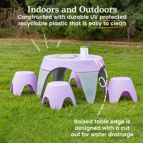 Miniatura 4 de ECR4Kids Ayana - Juego de mesa y taburete, mesa y sillas para niños al aire libre, morado claro/gris claro, 5 piezas
