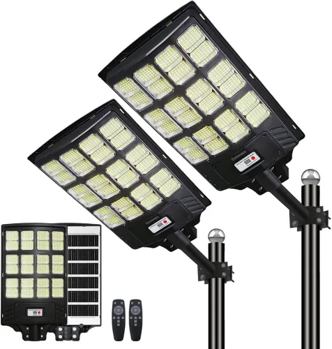 Miniatura 7 de Farolas solares impermeables para exteriores, 6000 W, del atardecer al amanecer, luz solar de estacionamiento con poste de lámpara, sensor