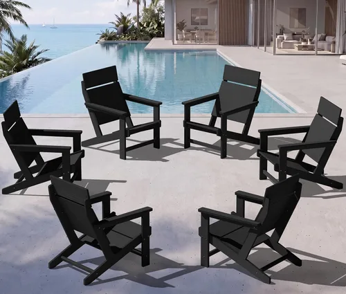 Miniatura 10 de SERWALL Sillas Adirondack modernas, sillas Adirondack HDPE sin tablas, respaldo sólido sillas de plástico para exteriores, textura similar a