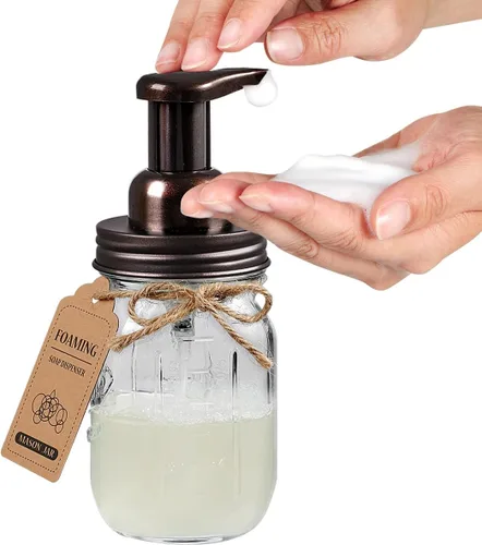 Miniatura 2 de Amolliar Mason Jar - Juego de accesorios de baño (4 unidades), dispensador de jabón espumoso y soporte para cepillo de dientes, decoración rústica