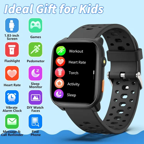 Miniatura 2 de Reloj inteligente para niños con juegos de rompecabezas, relojes para niños de 1.83", monitor de ritmo cardíaco, monitor de sueño, podómetro, reloj