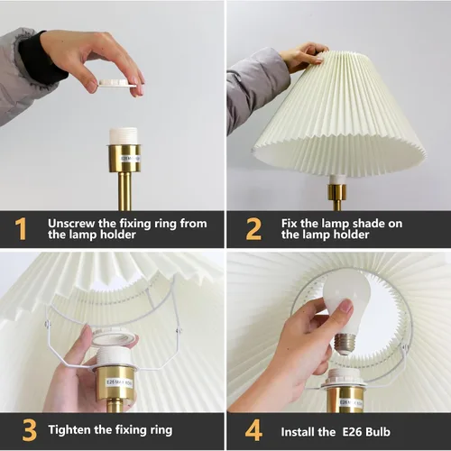 Miniatura 8 de KUNJOULAM Lámpara de pie plisada moderna, lámpara de pie de poste dorado, lámpara alta de diseño simple con pantalla beige ajustable, lámpara de pie