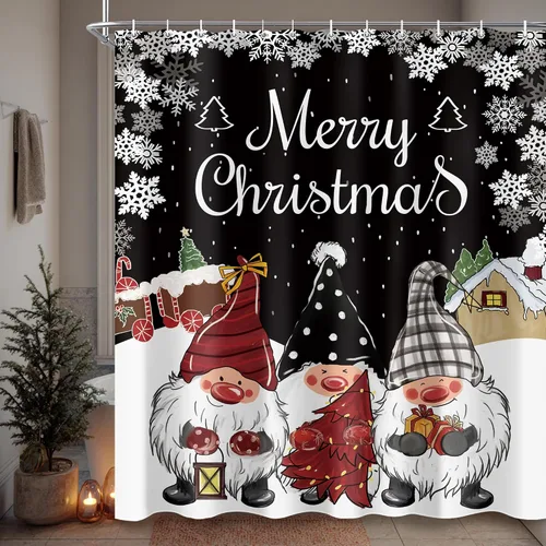 Miniatura 7 de Juego de cortinas de ducha de gnomo de Navidad para baño, 60 pulgadas de ancho x 72 pulgadas de alto, cortina de ducha de nieve rústica de Papá