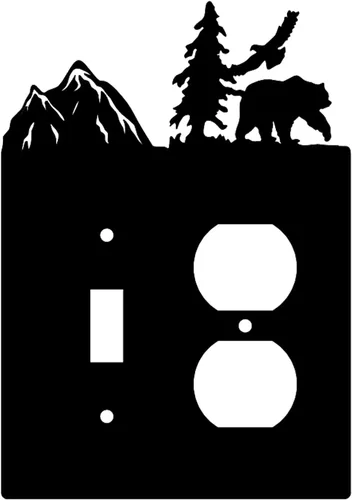 Miniatura 9 de Eagle & Bear - Placa de pared con interruptor de luz, doble dúplex, habitación de cabaña negra Cubiertas decorativas de metal para enchufe, se