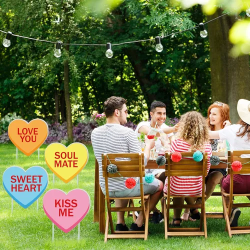 Miniatura 5 de Whaline 10 Piezas Letreros de Patio del Día de San Valentín con 20 Piezas Estacas Decoración de Corazón de Dulce de Conversación para Boda Césped