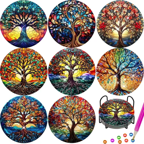 Miniatura 11 de TDOOW 8 Piezas Posavasos de Pintura de Diamante, Posavasos de Arte de Diamante de Girasol para Adultos DIY Posavasos de Arte de Diamante