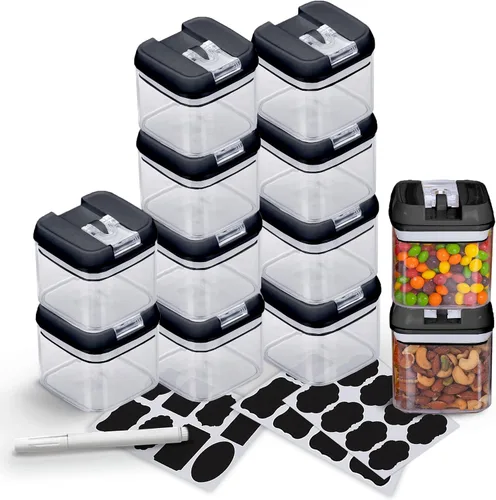 Miniatura 2 de Cheer Collection Contenedores herméticos para almacenamiento de alimentos, recipientes de almacenamiento de cocina para despensa, juego de 12 Negro