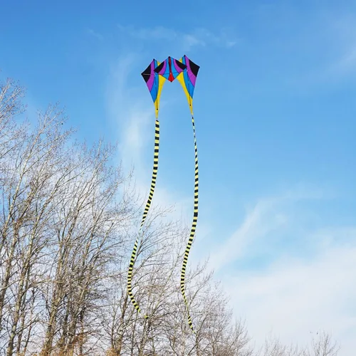 Miniatura 2 de Besra Cometa grande de rana fluida de diamante 3D de una sola línea con 2 colas largas, deportes divertidos al aire libre para niños y adultos Morado