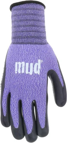 Miniatura 2 de Guantes de jardinería para mujer Mud Grip de tejido de nylon sin costuras, resistentes al agua, con palma de nitrilo punteado Violeta