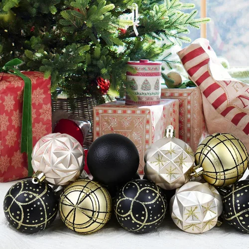 Miniatura 7 de 16 piezas de esferas decorativas de Navidad - Decoraciones para árbol de Navidad de 2.36 pulgadas en negro y dorado, bolas colgantes inastillables