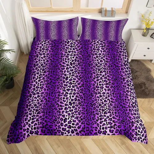 Miniatura 12 de Juego de funda de edredón con estampado de leopardo abstracto, tamaño individual, juegos de ropa de cama de piel de guepardo negro y gris