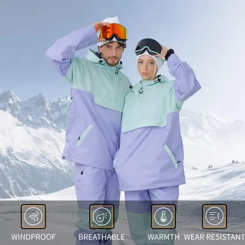 Miniatura 2 de SNOWVERB Impermeable para hombre y mujer, resistente al viento, con capucha, aislante, unisex, para esquí, snowboard