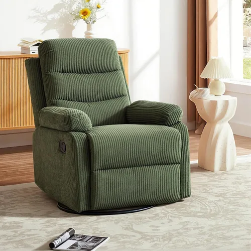 Miniatura 11 de Silla reclinable mecedora, moderna silla reclinable giratoria, sillón reclinable de tela de pana, sillón reclinable manual para sala de estar, Beige