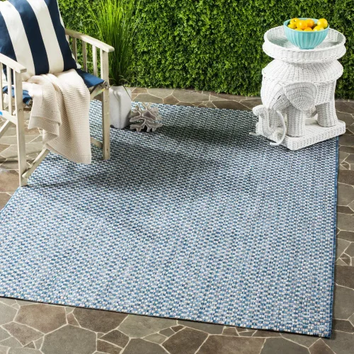 Miniatura 39 de SAFAVIEH Alfombra lavable al aire libre Courtyard Collection - 6'7" x 9'6", azul claro y gris claro, no desprende pelusa y fácil limpieza, ideal