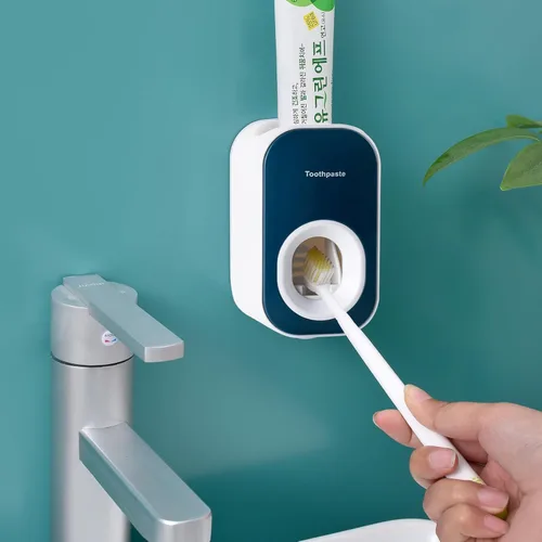 Miniatura 14 de Dispensador automático de pasta de dientes y soportes para pasta de dientes y taza montada en pared, juego de 3 piezas, montado en pared para baño