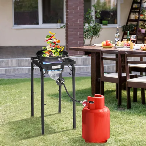 Miniatura 7 de ROVSUN Quemador de propano portátil de 200,000 BTU, cocina de gas de alta presión para cocinar al aire libre, camping, picnic, patio, elaboración