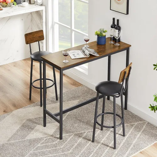 Miniatura 8 de Juego de mesa de comedor de 3 piezas para 2, mesa de bar moderna y sillas para cocina de espacio pequeño, juego de comedor rectangular de madera