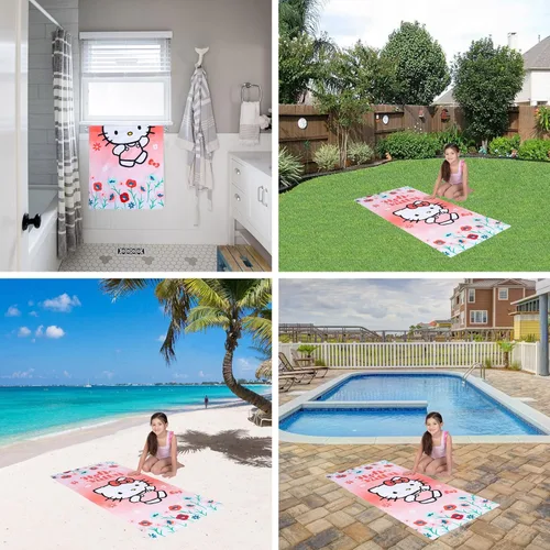 Miniatura 4 de Franco Toalla de playa de algodón súper suave para niños, 58 x 28 pulgadas, Hello Kitty