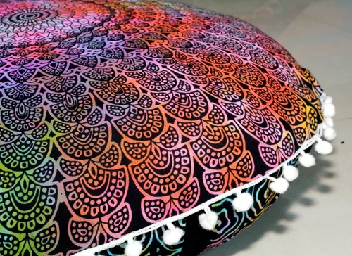 Miniatura 8 de CRAFT KALA Funda de cojín de 22 pulgadas con diseño de mandala para meditación, funda para puf, asiento redondo, diseño de mandala bohemio, de Multi