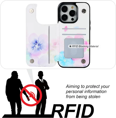Miniatura 4 de HAOPINSH Funda tipo cartera para iPhone 14 Pro con tarjetero, patrón de flores pálidas en la parte trasera, de piel sintética, con ranuras para Flor
