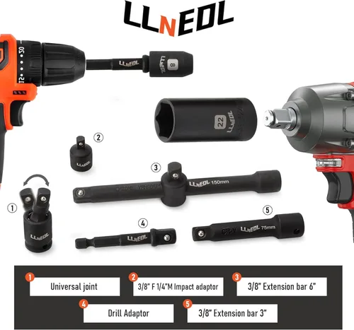Miniatura 4 de LLNEDL Juego de llaves de vaso de impacto de 3/8", 95 piezas, llave para bujías (5/8", 13/16"), 6 puntos métrico y SAE de 5/16"- 3/4", 8-22mm, kit