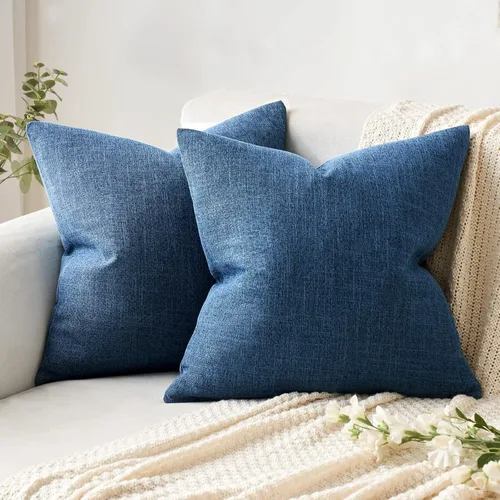 MIULEE - Paquete de 2 fundas de almohada decorativas de lino de arpillera costera, estilo granja, para sofá, coche, sillón, dormitorio, sala de Azul