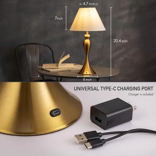 Miniatura 4 de O'Bright Ember – Lámpara de Mesa Inalámbrica – Recargable, Regulable al Tacto, Funciona con Batería, Bombilla LED E26, Carga Rápida Tipo C, Lámpara