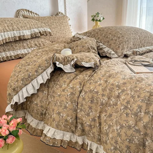 Miniatura 73 de VM VOUGEMARKET - Juego de funda de edredón floral amarilla de 3 piezas para niñas, de algodón, funda de edredón de flores rosas con cierre de F#