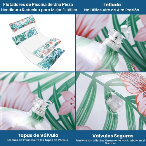 Miniatura 4 de Flotadores de piscina para adultos, paquete de 2 flotadores inflables para piscina, 4 en 1, balsas multiusos tumbona hamaca de agua para piscina