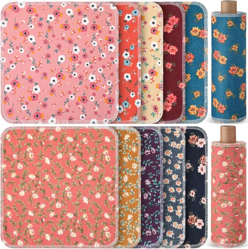 Miniatura 18 de Redbaker 50 piezas de toallas de papel reutilizables, paños de algodón reutilizables sin papel, toallas de papel absorbentes lavables para inodoro