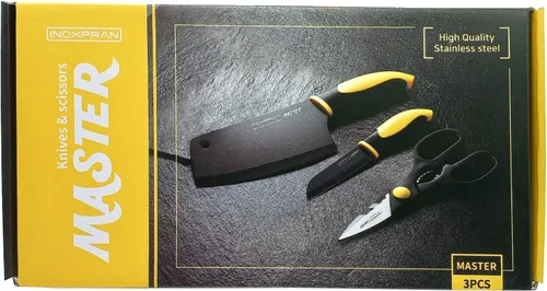 Miniatura 9 de GARASANI Juego de 3 cuchillos de chef, acero inoxidable, revestimiento de cerámica negra, 1 cuchillo de cocina chino, 1 cuchillo de fruta, 1 tijeras