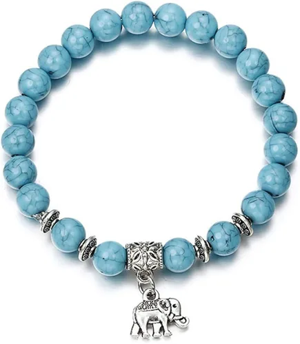 Miniatura 2 de ZALING - Pulsera elástica con cuentas de piedra natural cadena de turquesa sintética colgante de elefante para mujer