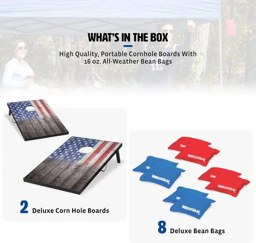Miniatura 2 de Wild Sports Juego de Cornhole para exteriores de 2'x3' o 2'x4', bandera de Estados Unidos o opciones de madera natural con bolsa de transporte