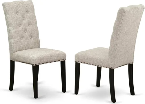 East West Furniture ELP6T35 Elsa Parson - Juego de 2 sillas acolchadas de tela de lino con ribete de clavos y botones copetudos, color negro Alambre