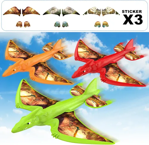 Miniatura 3 de Paquete de 3 juguetes lanzadores de aviones de dinosaurio, juguetes voladores para niños de 3, 4, 5, 6, 7, 8, 9, 10 años, avión de espuma, juguetes