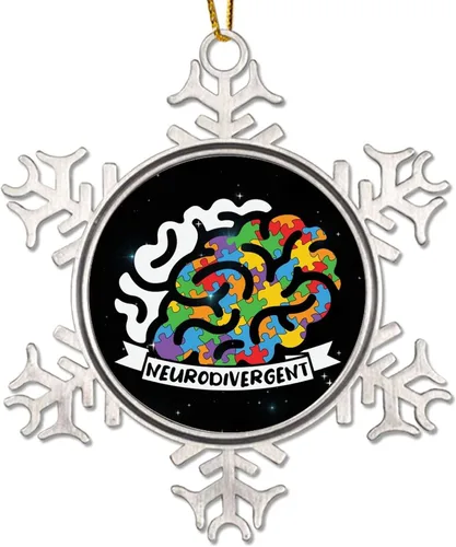 Miniatura 11 de Adornos de Navidad con diseño de copo de nieve de metal para concientización sobre el autismo, adornos de Navidad para autismo, regalo de autismo