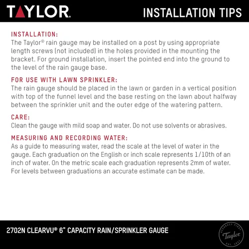 Miniatura 6 de Taylor ClearVu - Medidor de lluvia y aspersor, mide y controla las precipitaciones, fácil de leer para patio trasero, patio, jardín y césped