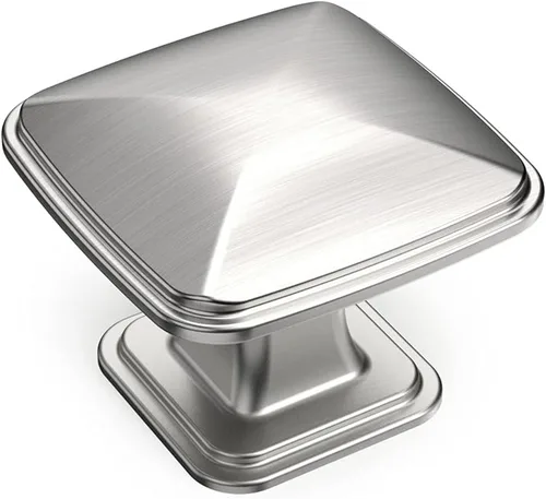 Amerdeco Paquete de 10 pomos brillantes de níquel satinado cepillado de 1-1/4 pulgadas para cajones de armario de cocina, pomos de gabinete de