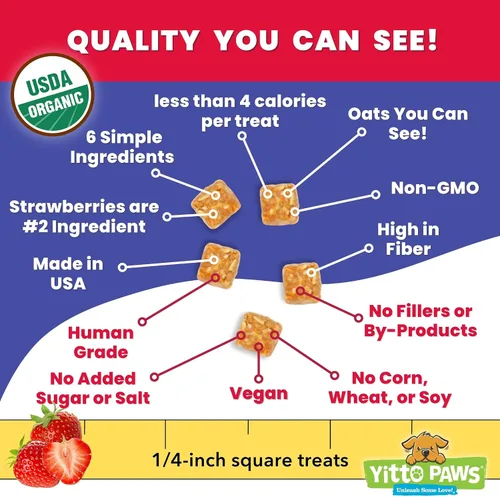 Miniatura 9 de Mini golosinas orgánicas de entrenamiento para perros – Galletas crujientes y bajas en calorías – Fresa y mantequilla de maní – Veganas, de grado