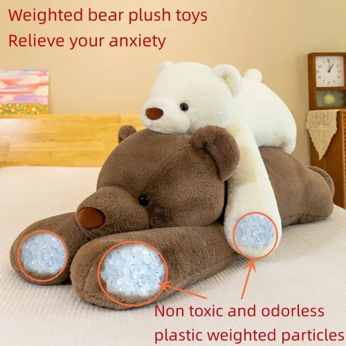 Miniatura 5 de SNOWOLF Animales de peluche de oso con peso, Almohada de peluche de oso marrón de 23.6", Juguetes de peluche súper lindos kawaii, Regalos