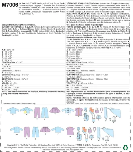 Miniatura 2 de McCall's Pattern Company M7006 - Ropa para muñecas de 18 pulgadas