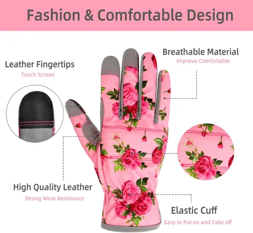 Miniatura 5 de YRTSH Guantes de cuero para jardinería para mujer, guantes de jardín flexibles y transpirables, guantes de trabajo a prueba de espinas
