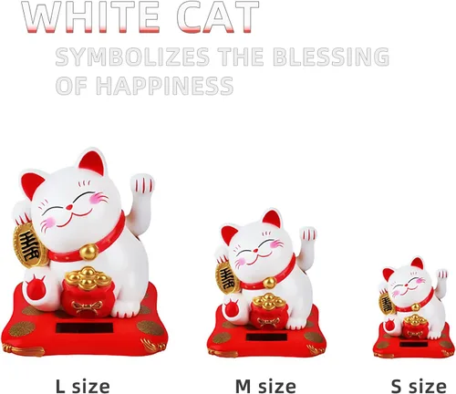 Miniatura 6 de Gato de la Suerte Brazo Ondulado, Gato Chino Vivo y Encantador, Estatua de Gato de la Fortuna Solar para Decoración de Escritorio, Coche, Aperturas