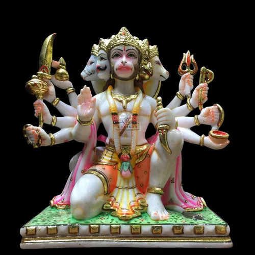 Miniatura 2 de Estatua de Hanuman Murti de 12 pulgadas de hoja de oro grande Panchmukhi Hanuman mármol bendición 5 caras Hanuman figura Hanuman mono hindú dios