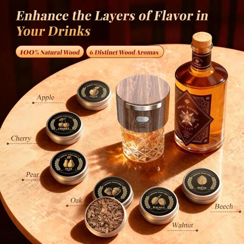 Miniatura 2 de Kit de ahumador eléctrico de whisky integrado, kit de ahumador de cóctel recargable con 6 virutas de madera, no requiere butano, se adapta a